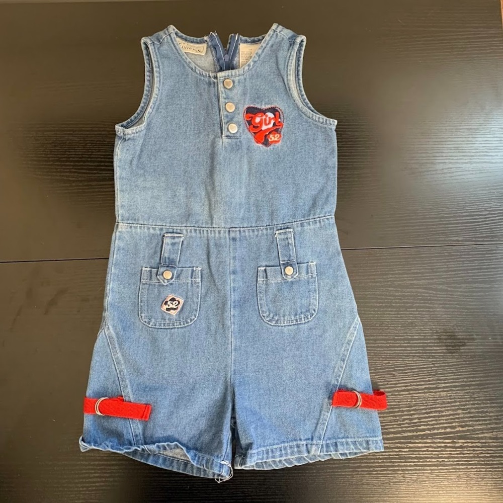 Vintage Y2K Basic Editions Girl‎ Denim Romper Embroidered Youth 7/8